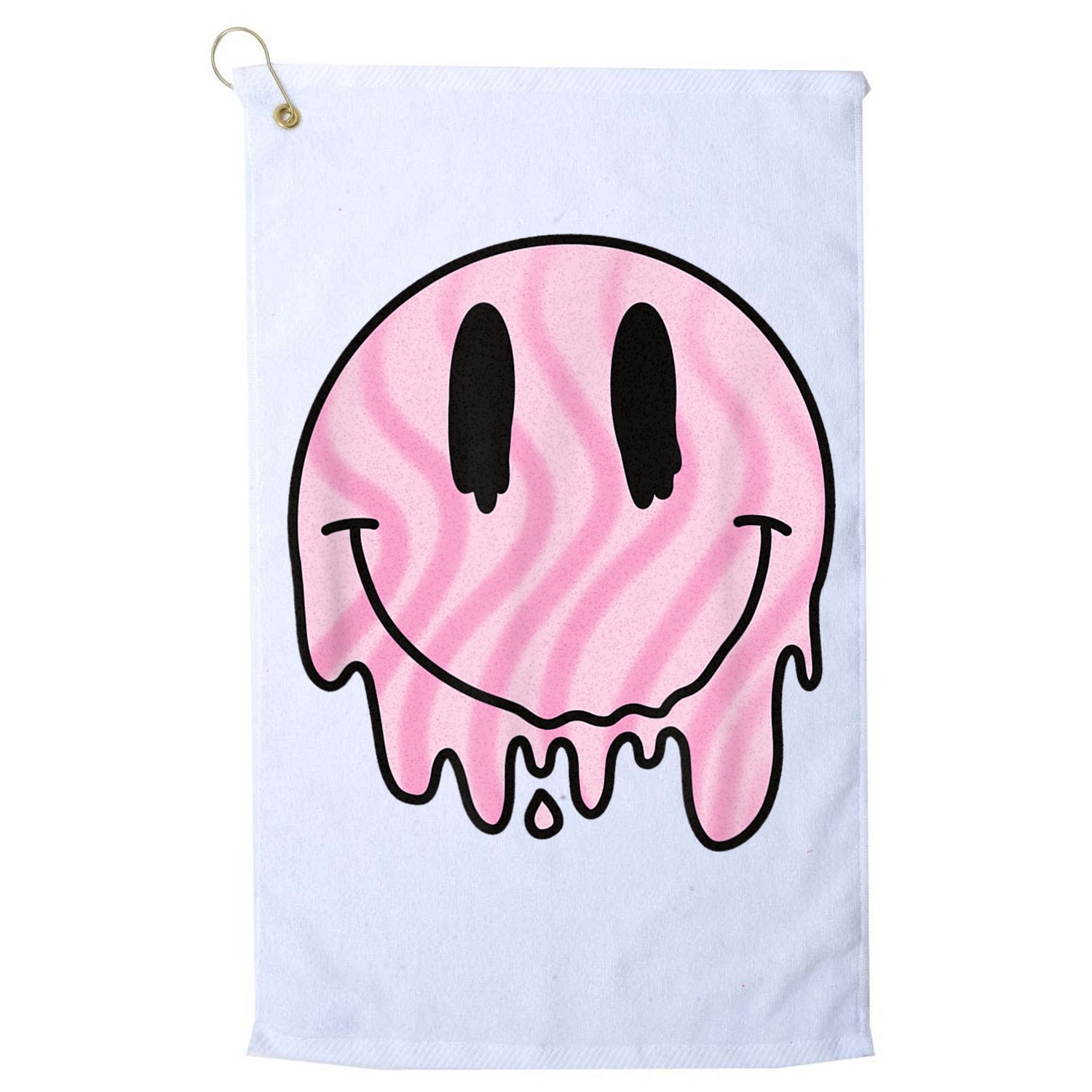 Melted Smiley Face Retro 80s Dripping Melting Happy Smile Golf Towel