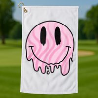 Melted Smiley Face Retro 80s Dripping Melting Happy Smile Golf Towel