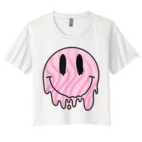 Melted Smiley Face Retro 80s Dripping Melting Happy Smile Crop Top