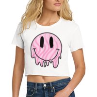 Melted Smiley Face Retro 80s Dripping Melting Happy Smile Crop Top