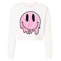 Melted Smiley Face Retro 80s Dripping Melting Happy Smile Cropped Pullover Crew