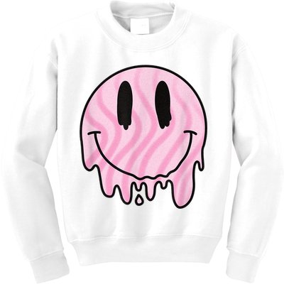 Melted Smiley Face Retro 80s Dripping Melting Happy Smile Kids Sweatshirt