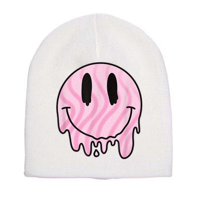 Melted Smiley Face Retro 80s Dripping Melting Happy Smile Short Acrylic Beanie