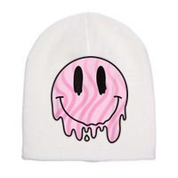 Melted Smiley Face Retro 80s Dripping Melting Happy Smile Short Acrylic Beanie