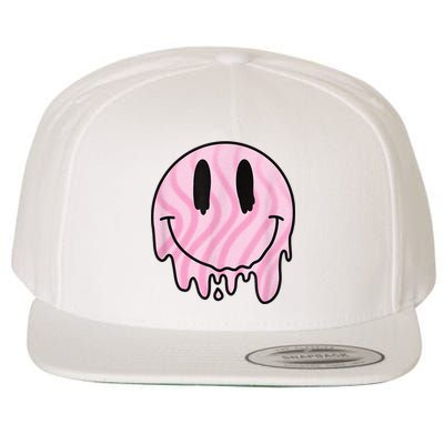 Melted Smiley Face Retro 80s Dripping Melting Happy Smile Wool Snapback Cap