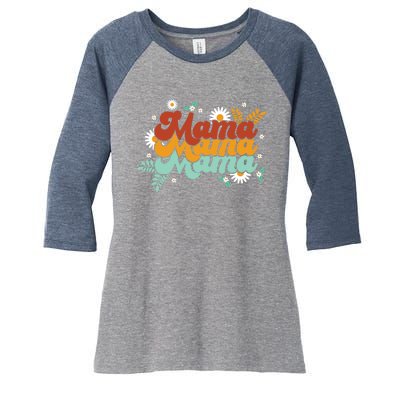 Mama Spring Floral Cute Mom Gift Women's Tri-Blend 3/4-Sleeve Raglan Shirt