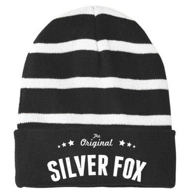 Mens Silver Fox Original Funny Gift Striped Beanie with Solid Band