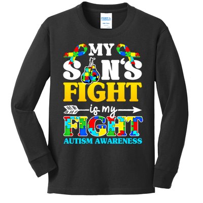 My SonS Fight Is My Fight Autism Awareness Boxing Gloves Great Gift Kids Long Sleeve Shirt