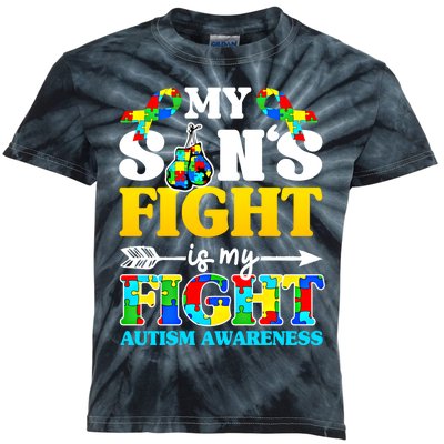 My SonS Fight Is My Fight Autism Awareness Boxing Gloves Great Gift Kids Tie-Dye T-Shirt