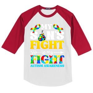 My SonS Fight Is My Fight Autism Awareness Boxing Gloves Great Gift Kids Colorblock Raglan Jersey