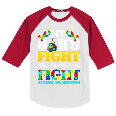 My SonS Fight Is My Fight Autism Awareness Boxing Gloves Great Gift Kids Colorblock Raglan Jersey