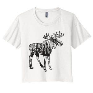 Moose Sighting Forest Funny Minnesota State Women's Crop Top Tee