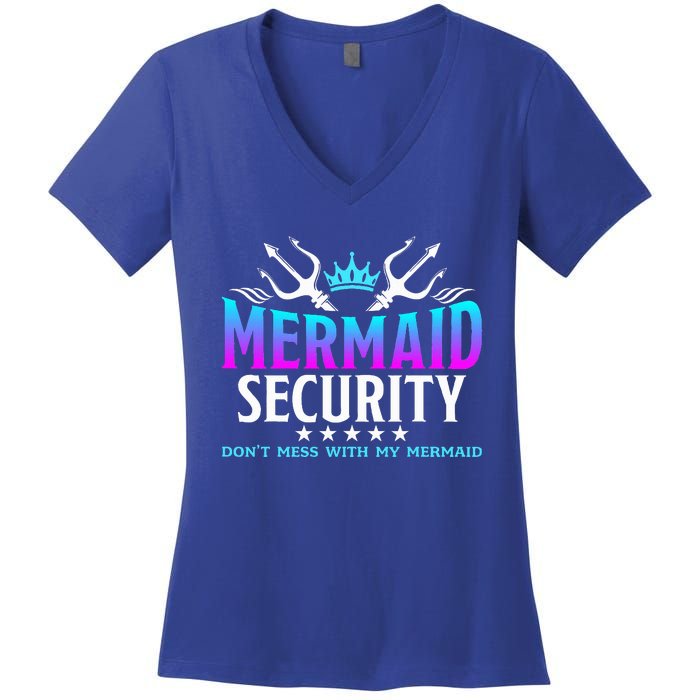 Mermaid Security Family Birthday Halloween Costume Women's V-Neck T-Shirt