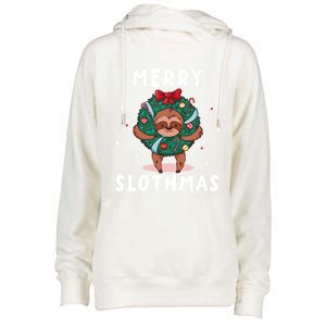 Merry Slothmas Funny Cute Xmas Sloth Christmas Advent Wreath Great Gift Womens Funnel Neck Pullover Hood