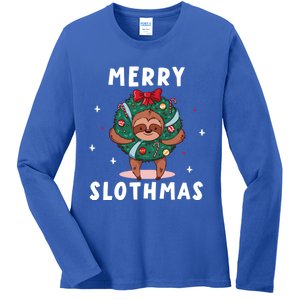 Merry Slothmas Funny Cute Xmas Sloth Christmas Advent Wreath Great Gift Ladies Long Sleeve Shirt