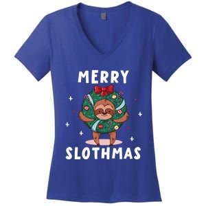 Merry Slothmas Funny Cute Xmas Sloth Christmas Advent Wreath Great Gift Women's V-Neck T-Shirt