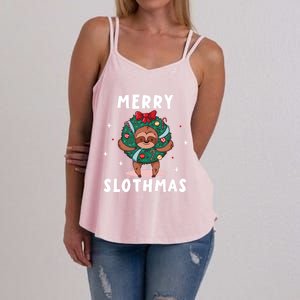 Merry Slothmas Funny Cute Xmas Sloth Christmas Advent Wreath Great Gift Women's Strappy Tank