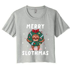 Merry Slothmas Funny Cute Xmas Sloth Christmas Advent Wreath Great Gift Women's Crop Top Tee