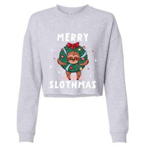 Merry Slothmas Funny Cute Xmas Sloth Christmas Advent Wreath Great Gift Cropped Pullover Crew