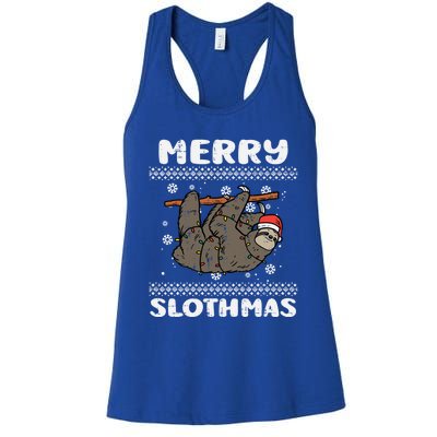 Merry Slothmas Funny Animal Ugly Christmas Xmas Funny Gift Women's Racerback Tank