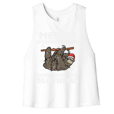 Merry Slothmas Funny Animal Ugly Christmas Xmas Funny Gift Women's Racerback Cropped Tank