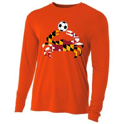 Maryland State Flag Blue Crab Pride With Soccer Ball Cooling Performance Long Sleeve Crew