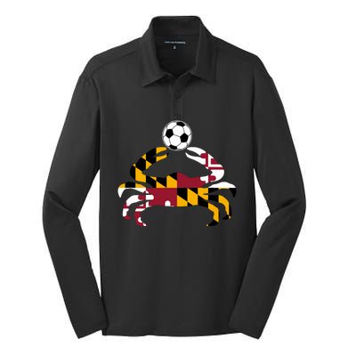 Maryland State Flag Blue Crab Pride With Soccer Ball Silk Touch Performance Long Sleeve Polo