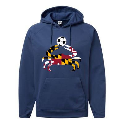 Maryland State Flag Blue Crab Pride With Soccer Ball Performance Fleece Hoodie