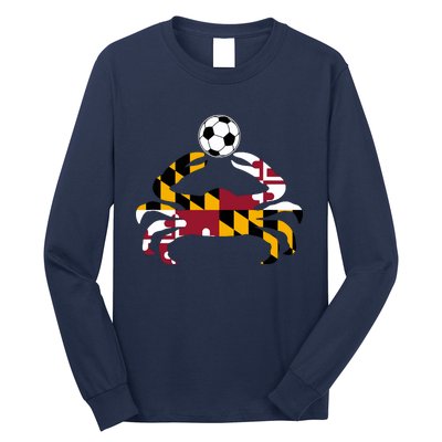 Maryland State Flag Blue Crab Pride With Soccer Ball Long Sleeve Shirt