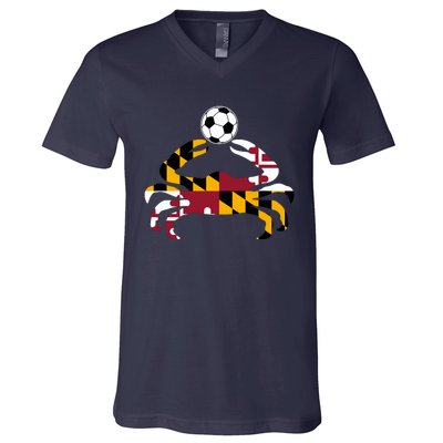 Maryland State Flag Blue Crab Pride With Soccer Ball V-Neck T-Shirt