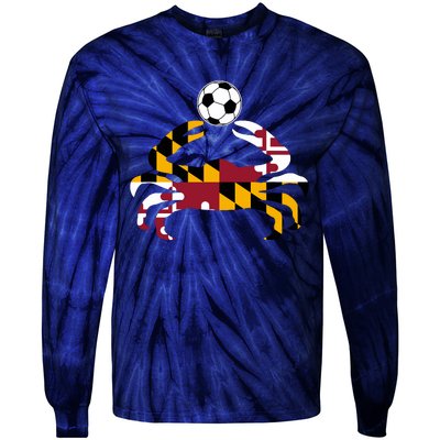 Maryland State Flag Blue Crab Pride With Soccer Ball Tie-Dye Long Sleeve Shirt