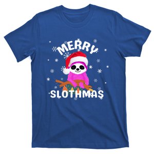 Merry Slothmas Funny Christmas Lights And Santa Hat Pajama Gift T-Shirt