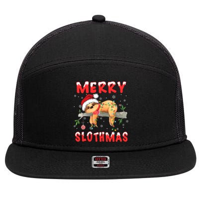 Merry Slothmas Funny Gift Merry Christmas Pajama Sloth Santa Hat Gift 7 Panel Mesh Trucker Snapback Hat