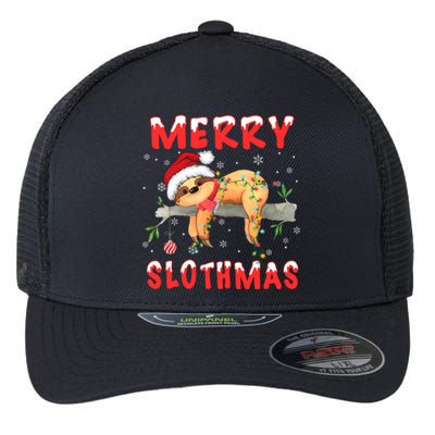 Merry Slothmas Funny Gift Merry Christmas Pajama Sloth Santa Hat Gift Flexfit Unipanel Trucker Cap