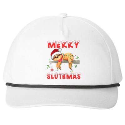 Merry Slothmas Funny Gift Merry Christmas Pajama Sloth Santa Hat Gift Snapback Five-Panel Rope Hat