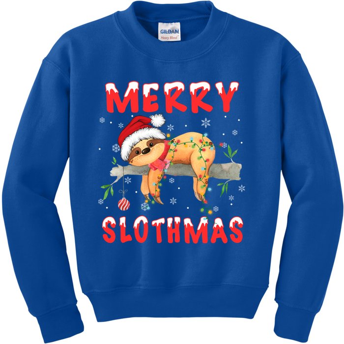 Merry Slothmas Funny Gift Merry Christmas Pajama Sloth Santa Hat Gift Kids Sweatshirt