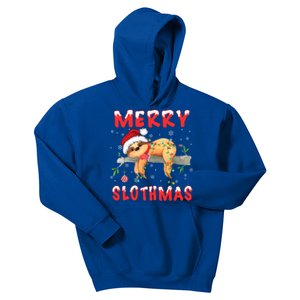 Merry Slothmas Funny Gift Merry Christmas Pajama Sloth Santa Hat Gift Kids Hoodie