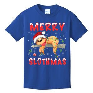 Merry Slothmas Funny Gift Merry Christmas Pajama Sloth Santa Hat Gift Kids T-Shirt