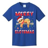 Merry Slothmas Funny Gift Merry Christmas Pajama Sloth Santa Hat Gift Kids T-Shirt