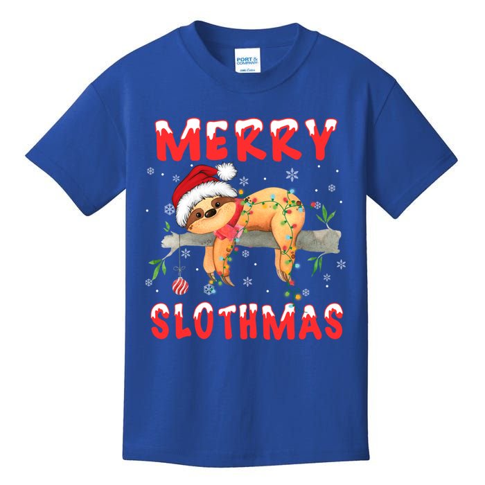 Merry Slothmas Funny Gift Merry Christmas Pajama Sloth Santa Hat Gift Kids T-Shirt