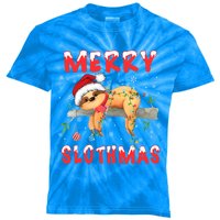 Merry Slothmas Funny Gift Merry Christmas Pajama Sloth Santa Hat Gift Kids Tie-Dye T-Shirt