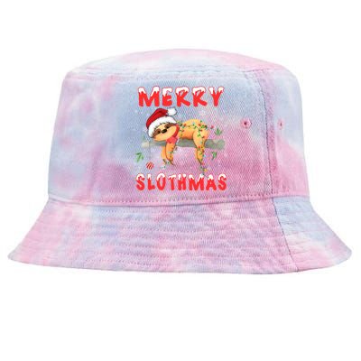 Merry Slothmas Funny Gift Merry Christmas Pajama Sloth Santa Hat Gift Tie-Dyed Bucket Hat