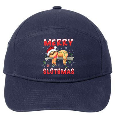 Merry Slothmas Funny Gift Merry Christmas Pajama Sloth Santa Hat Gift 7-Panel Snapback Hat