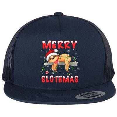 Merry Slothmas Funny Gift Merry Christmas Pajama Sloth Santa Hat Gift Flat Bill Trucker Hat