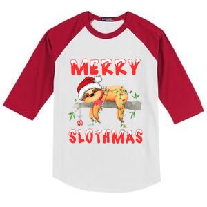 Merry Slothmas Funny Gift Merry Christmas Pajama Sloth Santa Hat Gift Kids Colorblock Raglan Jersey