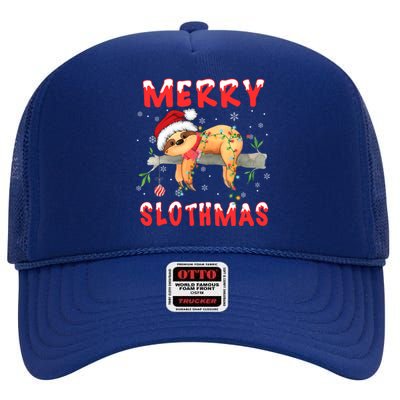 Merry Slothmas Funny Gift Merry Christmas Pajama Sloth Santa Hat Gift High Crown Mesh Back Trucker Hat