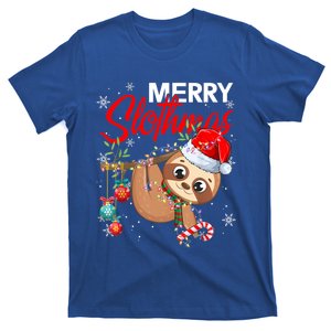 Merry Slothmas Funny Christmas Lights Pajama For Sloth Lover Great Gift T-Shirt