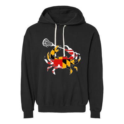 Maryland State Flag Crab Lacrosse Complete Stick Garment-Dyed Fleece Hoodie