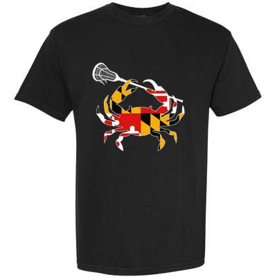 Maryland State Flag Crab Lacrosse Complete Stick Garment-Dyed Heavyweight T-Shirt