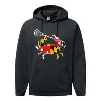 Maryland State Flag Crab Lacrosse Complete Stick Performance Fleece Hoodie